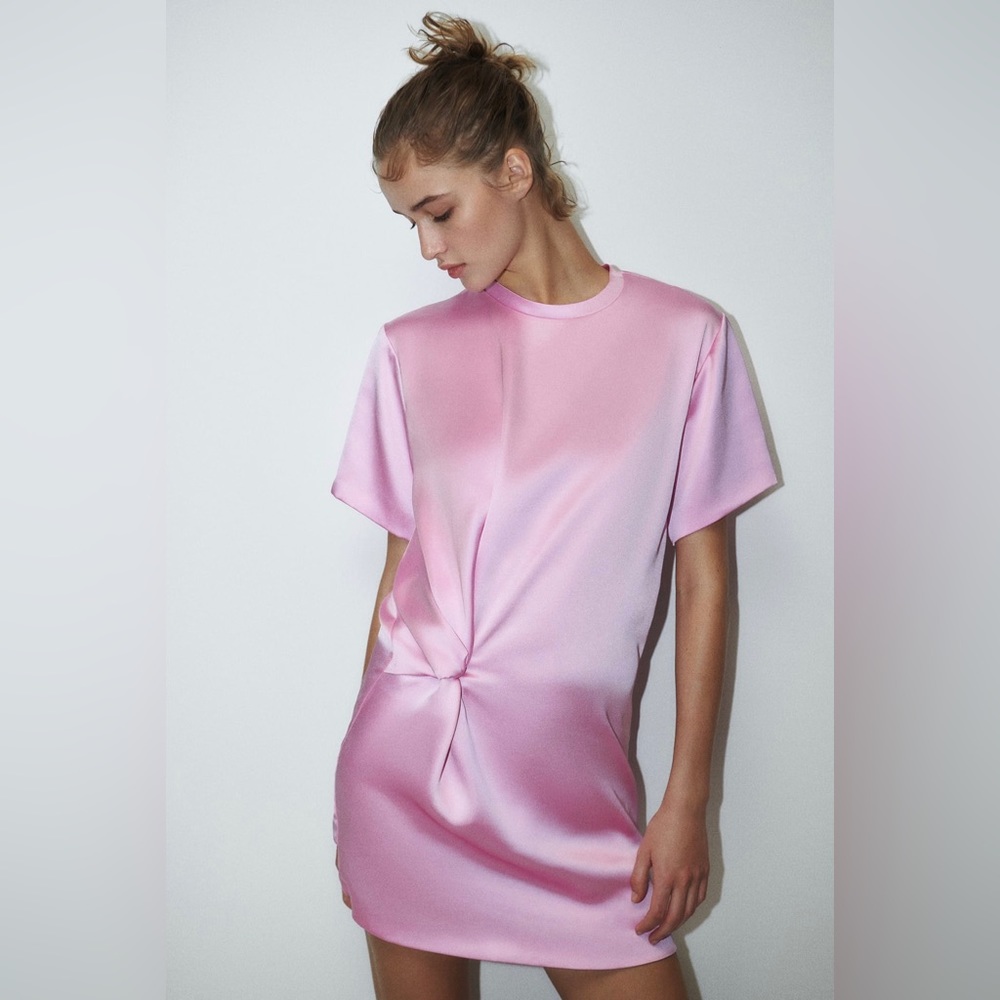 NWT Zara Pink Satin Effect Mini Dress